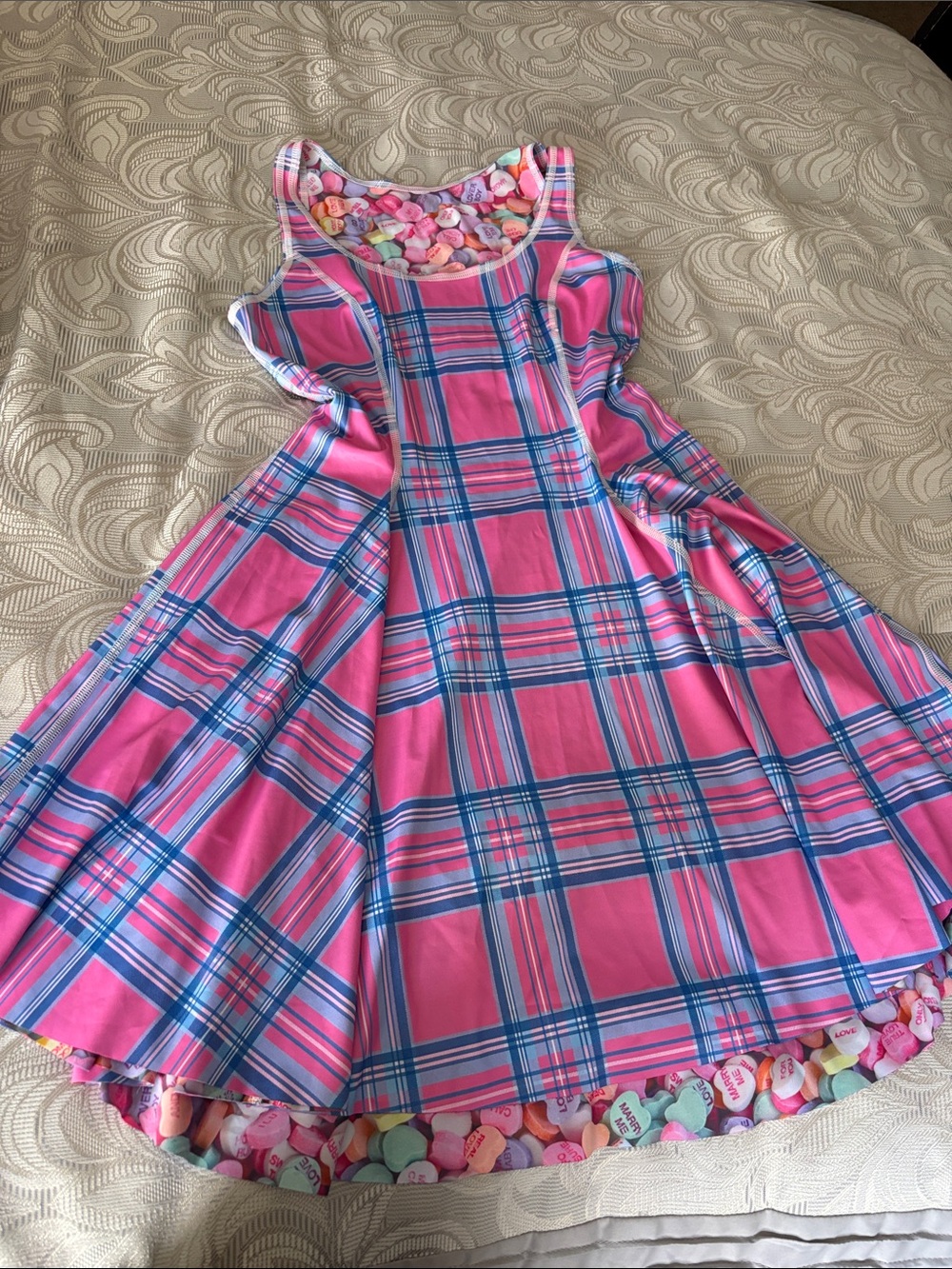 Rare blackmilk inside out dress Barbie tartan vs candy hearts